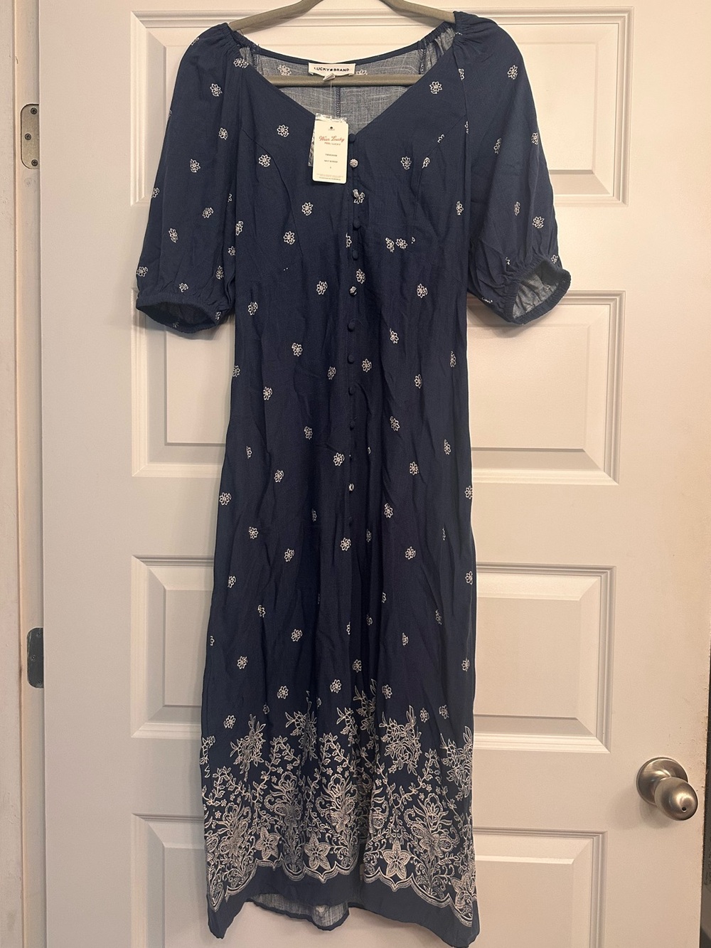 Lucky Brand Navy Maxi Dress with White Floral Border